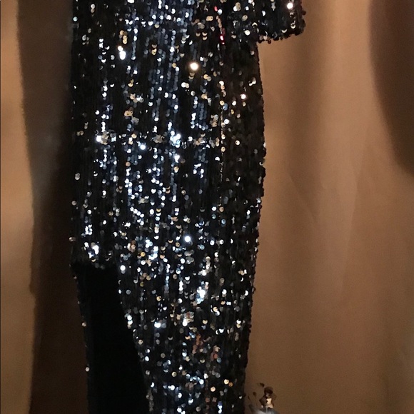 Black & Silver Sequined High-Low Dress-NWT - Picture 4 of 7